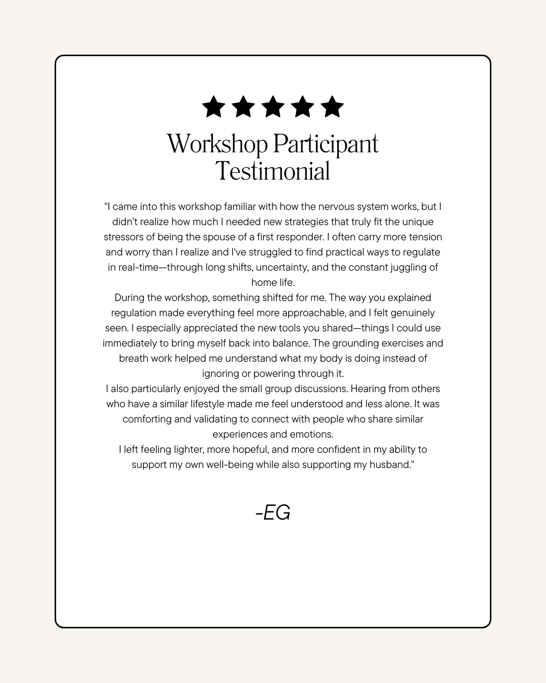 Testimonial from participant after workshop